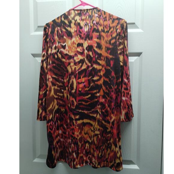 Slinky Brand Women's Size Small Orange Red Abstract Open Front Cardigan - Picture 3 of 5